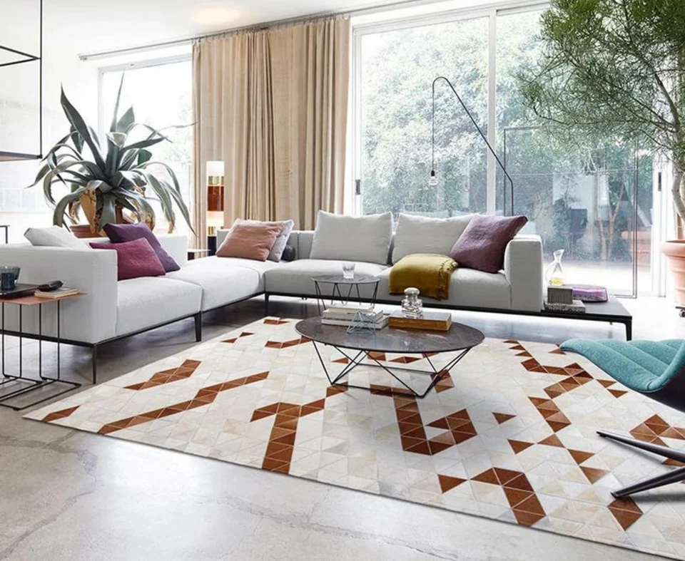 Genuine Large 100% Cowhide Leather Rug – Tricolor Cowhide Skin Area Carpet - Image 3 of 3