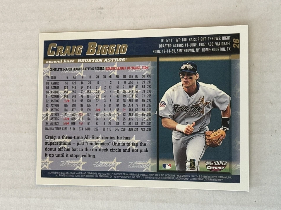 Craig Biggio 1998 Topps Super Chrome Auto Signed Jumbo Card Houston Astros HOF🔥 - Image 3 of 3