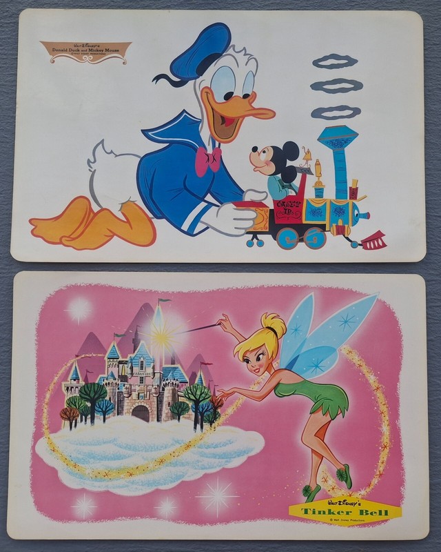J̣̌ĥĥ 1960s Walt Disney RCA PROMO  Placemats Tinkerbell + Donald PERFECT!