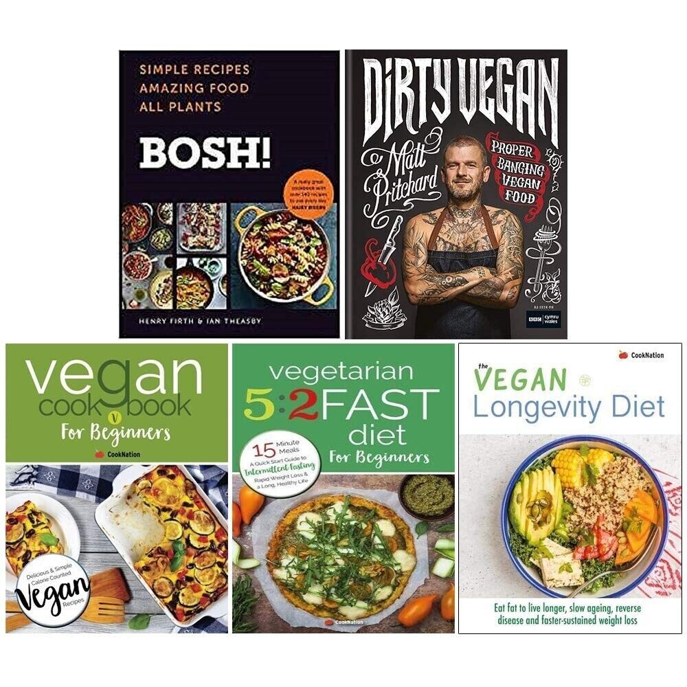 Dirty Vegan Matt Pritchard, Vegetarian 5, Vegan Longevity Diet, BOSH 5 Books Set