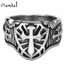 MENDEL Mens Christian Knights Templar Biker Cross Ring Stainless Steel Size 7-15