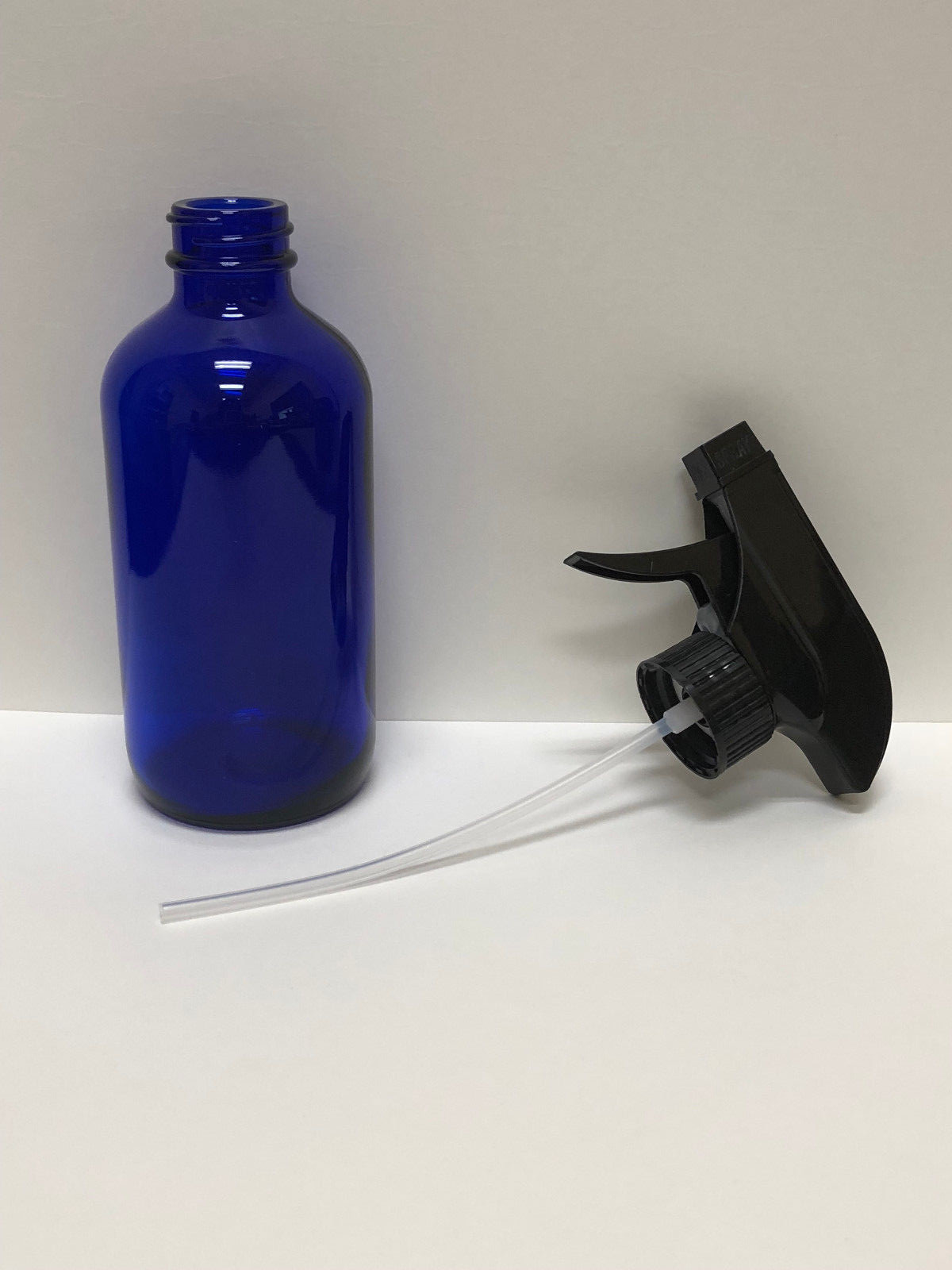 8oz Large Cobalt Blue Boston Glass Bottles with Black Trigger Sprayer- 1 pack