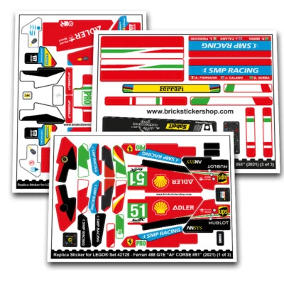 BRICKSTICKERSHOP Adesivo di ricambio per set 42125 - Ferrari 488 GTE AF CORSE #51