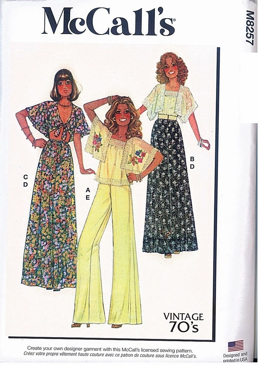 McCalls 8257 Vintage Retro 70s Top Skirt Pants Pattern Misses Y XS