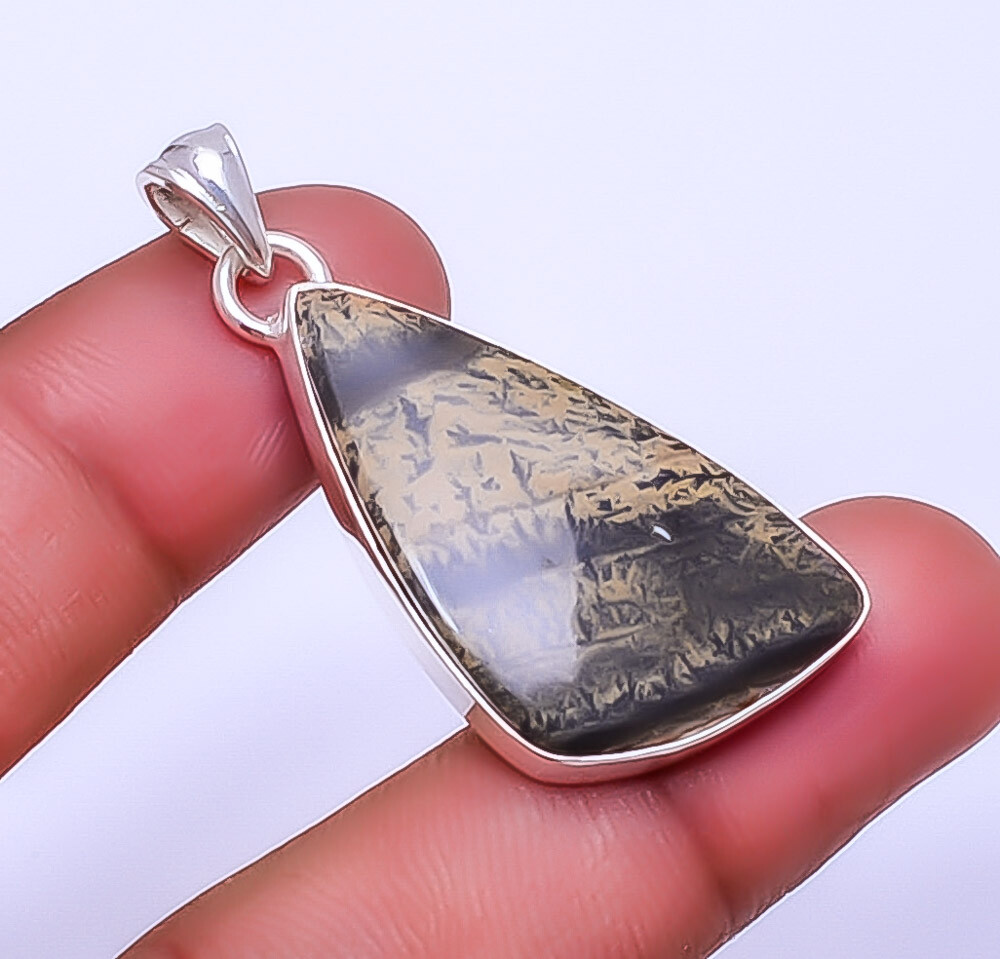 Honey Dendritic Opal - Mexico Gemstone 925 Sterling Silver Pendant 1.95