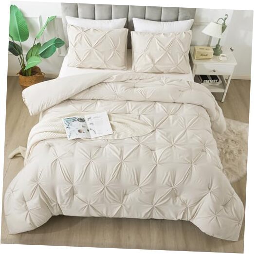 Comforters Size, 3 Pieces Cream Bedding Set & Collections for Queen Beige
