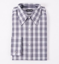 NWT 625 TOM FORD Gray Check Classic-Fit Cotton Dress Shirt 15.75 French Cuffs