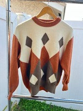 Masters Augusta National GOLF MEN'S ORANGE CREAM BROWN WOOL SWEATER SIZE L