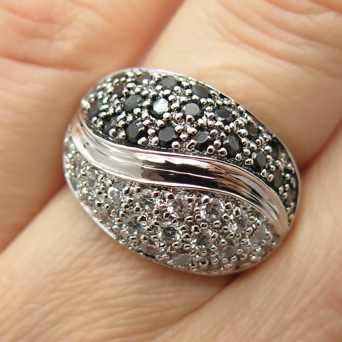 925 Sterling Silver Real Melanite Gem C Z Ring Size 6 eBay