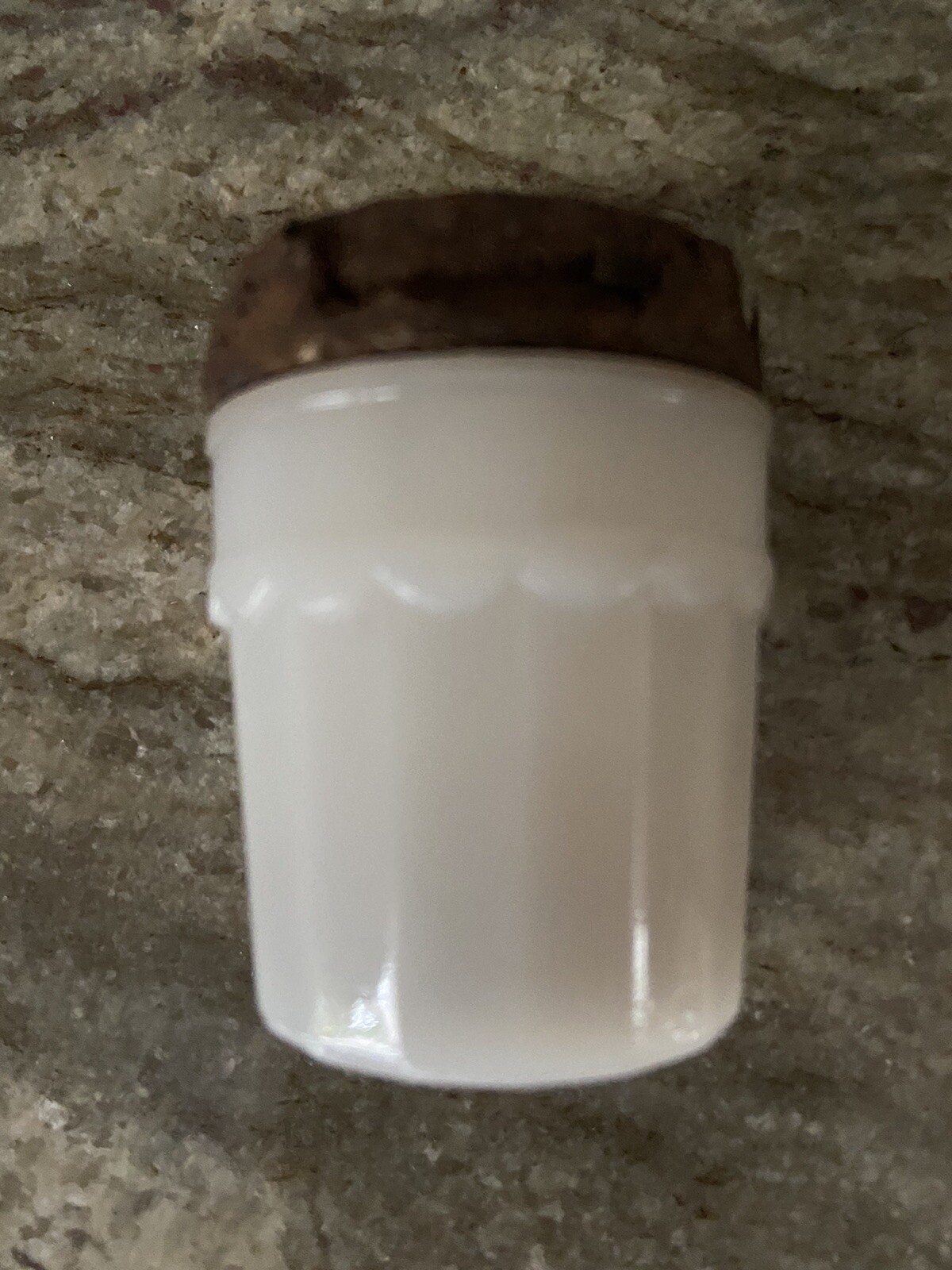 Vintage Milk Glass Lady Esther Face Cream Jar W Rusty Metal Lid 2.25