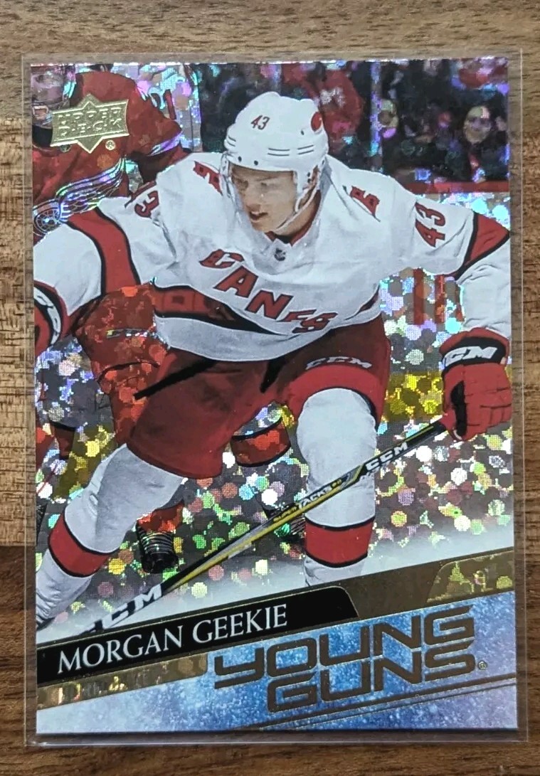 2020 21 Upper Deck Morgan Geekie Rainbow Speckled Gold Foil Young Guns #210