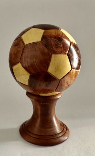 Wooden THUYA Football Soccer With A Stand  Decoration Football Ball Gift - Picture 1 of 3