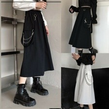 Women Cargo Skirt Midi Suspender Dress Strap Chain Gothic Punk Harajuku Chic