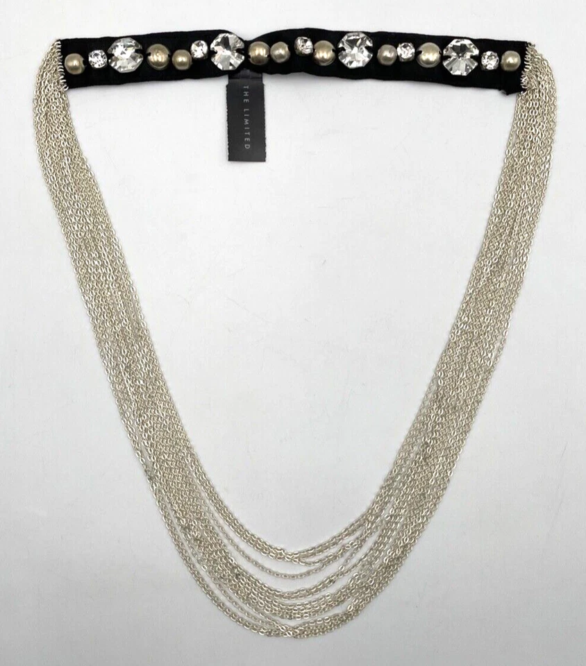 Precio de venta sugerido por el fabricante $79 - Nuevo collar de diamantes de imitación de cadena de plata Ranjana Khan RK joyería limitada Foto 3 de 4