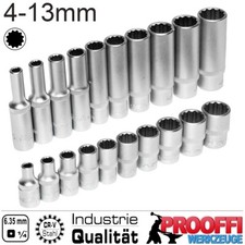 20-tlg Vielzahn Stecknuss Satz 1/4" Steckschlüssel 12-Kant 4 - 13 mm KURZ / LANG