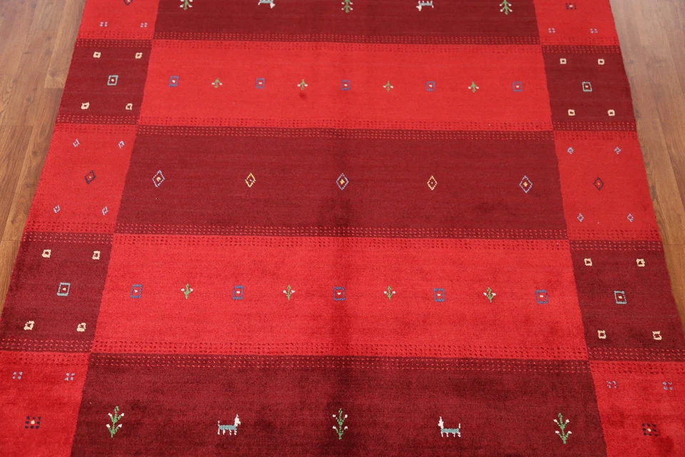 Artisan-crafted Red Gabbeh Rug Wool Handmade Bedroom Carpet 5x8 ft. - Image 4 of 4