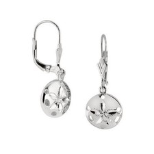 Sterling Silver Sand Dollar Dangle Earrings 30mm Nautical Sea Shore