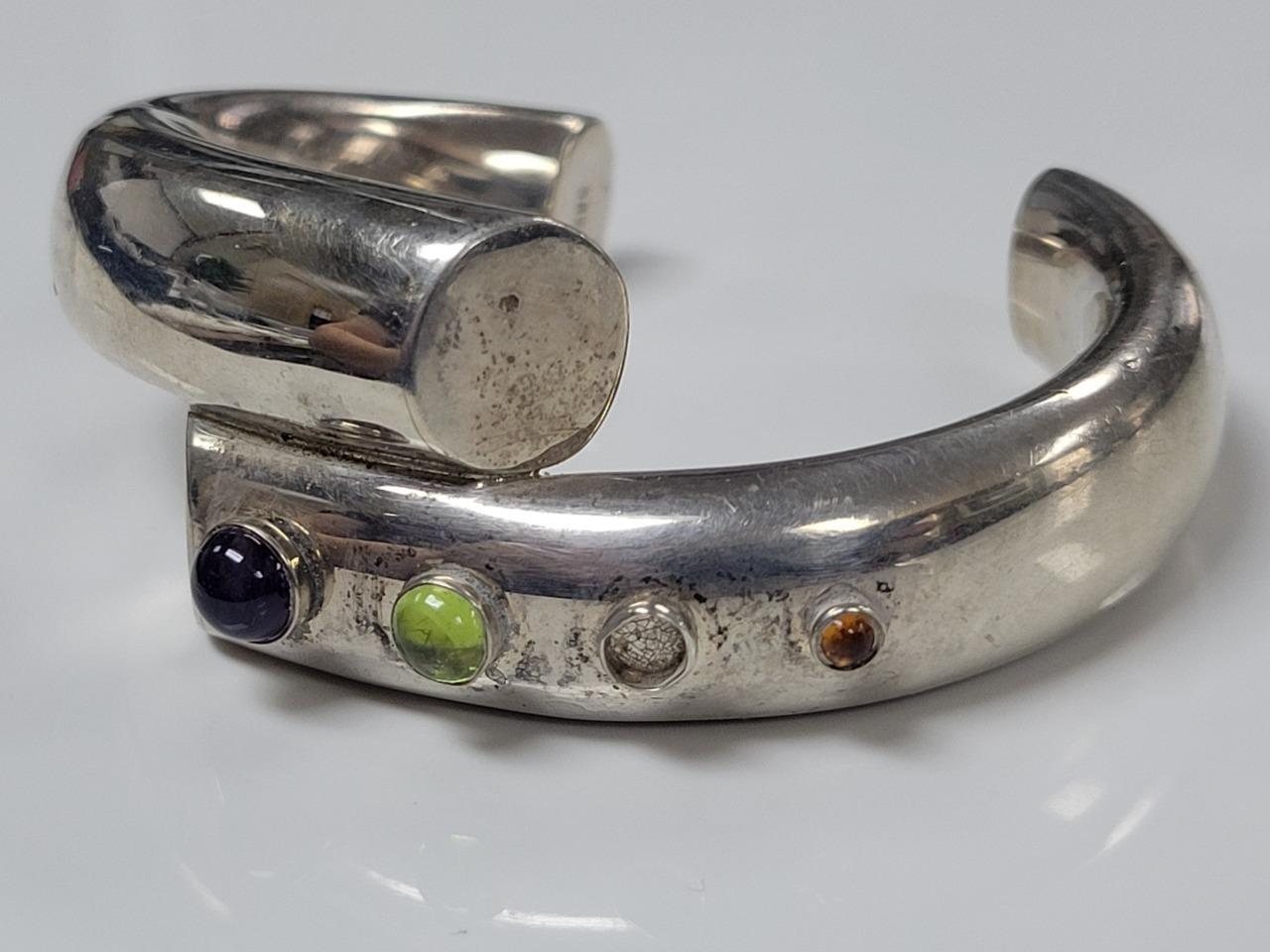 Sterling Silver Puffy Statement Cuff Bracelet 5.7… - image 2