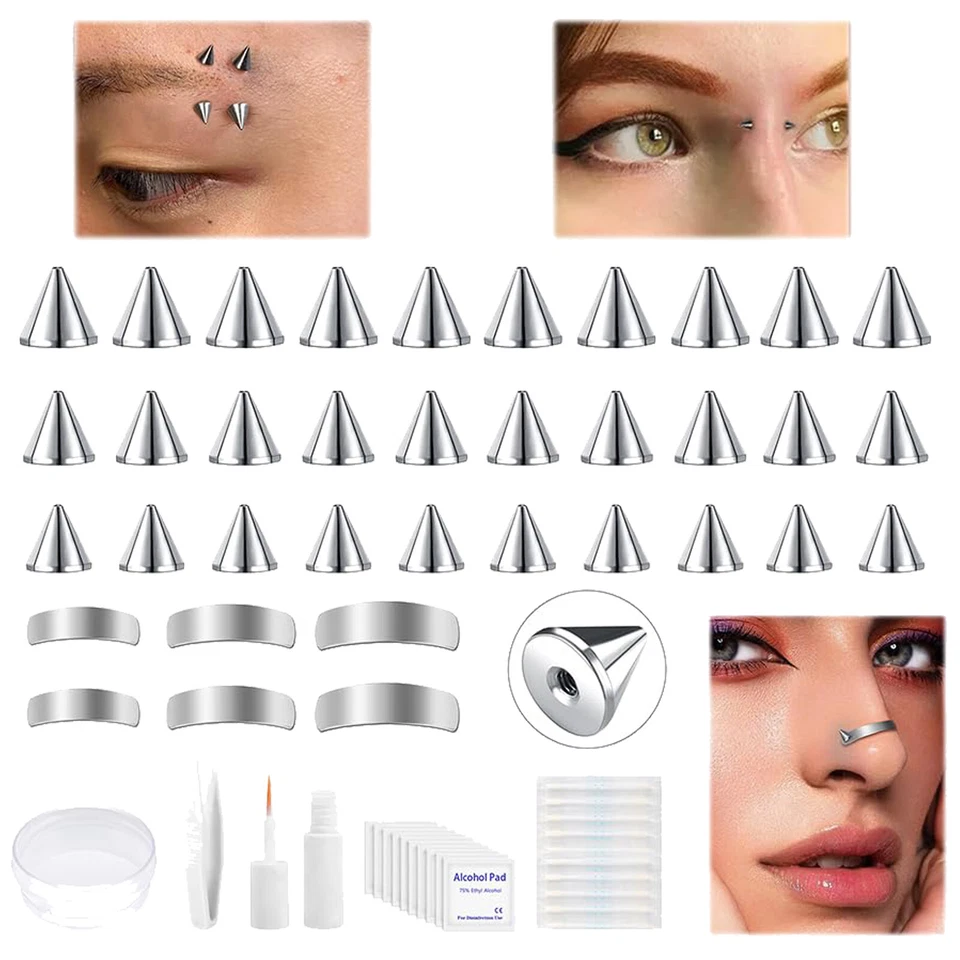 30-530Pcs Fake Nose Lip Labret Studs Non-Piercing Eyebrow Rings with Tool Kit - Image 3 of 4