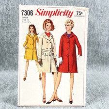 Simplicity 7306 Button Front Coat Lined Juniors Size 11 Vintage Pattern