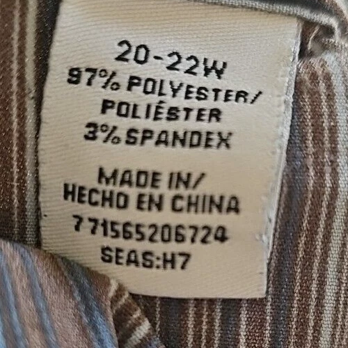 Camisa Top Blusa Covington Mujer Talla 20W/22W 20/22 Marrón Azul Blanco Rayas Foto 3 de 4