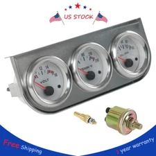 2'' 52mm Mechanical Chrome Triple 3 Gauge Set Oil Pressure Volt Meter Water Temp