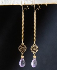 Amethyst Faceted TearDrop Earrings - Delicate GoldTone Gemstone Earrings