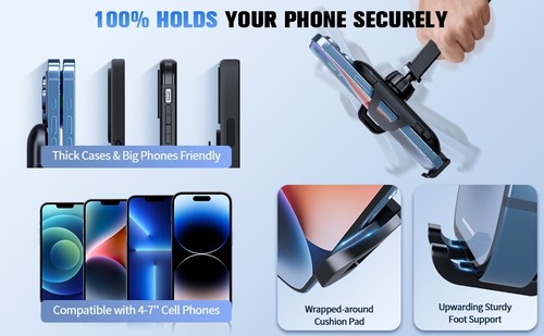 Car Phone Holder Mount -3in1 Long arm, Suitable for Dashboard/Windshield/Vent, A - Picture 8 of 11