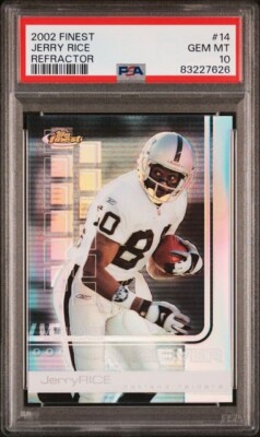 2002 Topps Finest 14 Jerry Rice Refractor #/250 PSA 10 Gem Mint Oakland Raiders