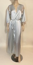 Vintage Papillon Blue lace trimmed peignoir robe by designer Paula Carbone Large
