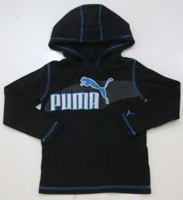 Size 5 Puma Black White Blue Hooded Shirt Cotton Polyester Boys Kids Five 1-978