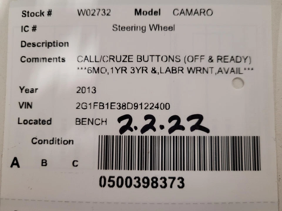 Used Steering Wheel fits: 2013 Chevrolet Camaro Steering Wheel Grade A - Image 3 of 4