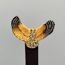 Hand Painted Enameled Forged Pewter Great Horned Owl Magnet 1 5/8" Made in USA