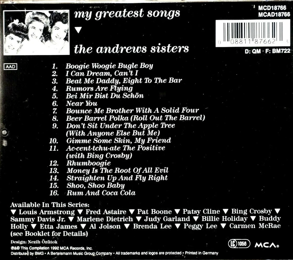 The Andrews Sisters - My Greatest Songs - компакт-диск, очень хорошее состояние - Изображение 2 из 2