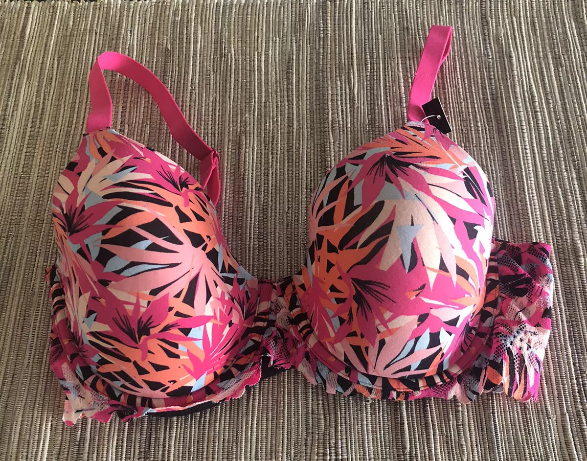 No Boundaries Floral Print Pink Multi Underwire PaddedT-Shirt Bra 36D NWT