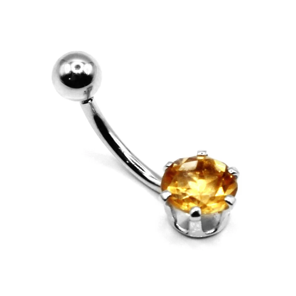 1 Ct Round Yellow Citrine Lab-Created Solitaire Belly Button 14k White Gold Over - Image 3 of 4