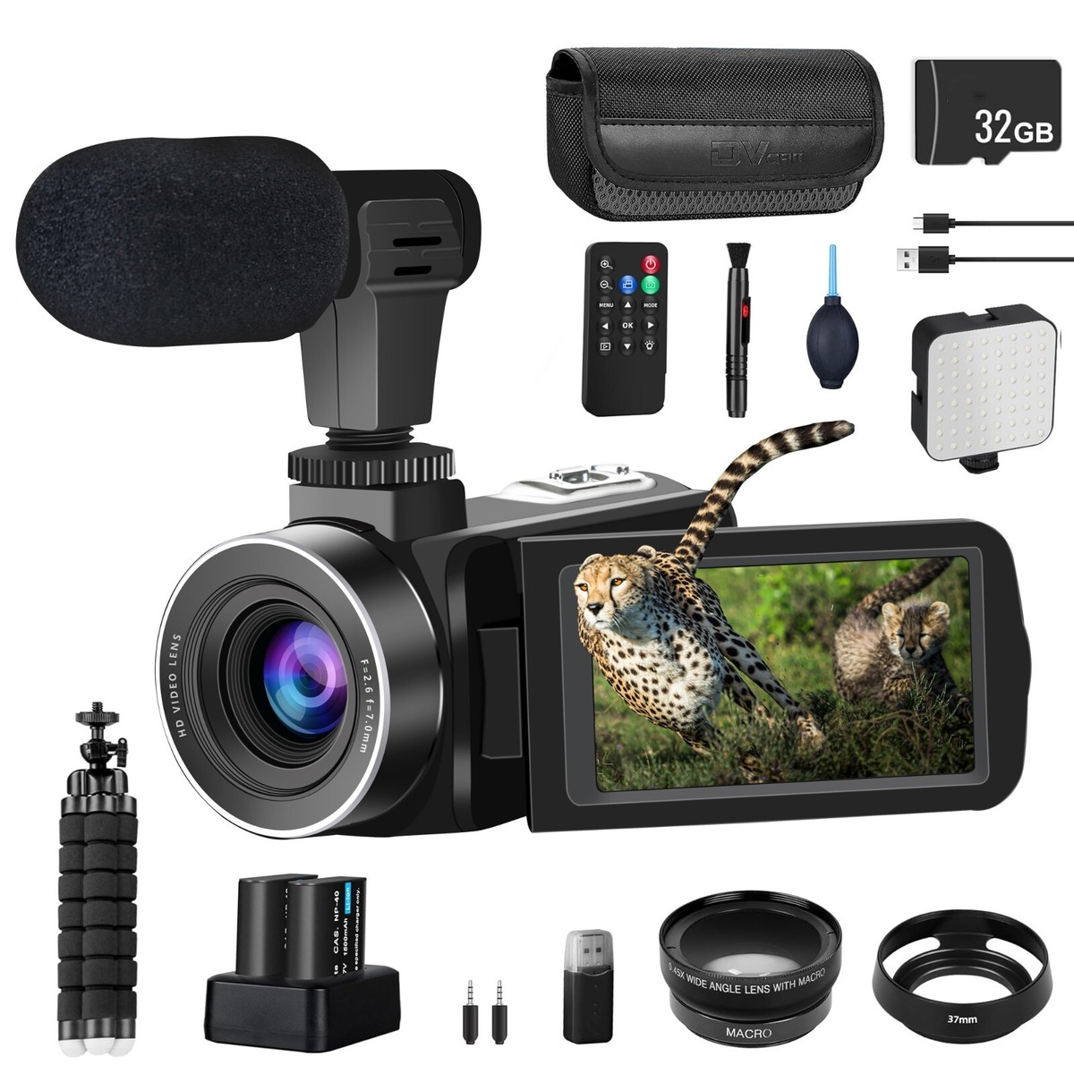 NBD Video Camera 4K 48MP 18x Flip Screen Camcorder WiFi W/32GB TF