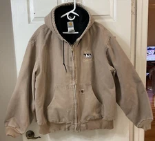 Vintage Carhartt J130 SDL Tan Hooded Canvas Zip Jacket Mens 2XL Reg Quilt Lined
