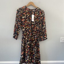 Warehouse Dress Livia Belted Floral Size 12 Mini 3/4 Sleeve New
