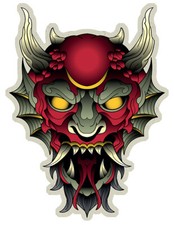 MASQUE DEMON DIABLE DRAGON CHINE ASIE CARNAVAL AUTOCOLLANT STICKER DB118