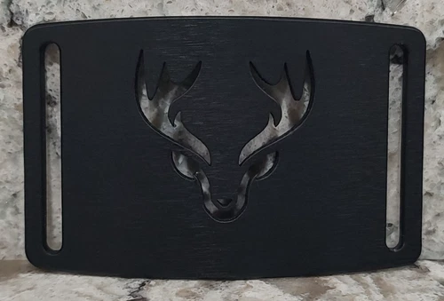 GRIP6 BELT BUCKLE - BUCK / STAG / DEER WITH RACK - NINJA BLACK - 1.5 INCH WIDE