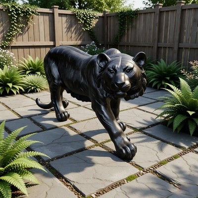 15.75'' H x 33.46'' L x 7.87'' W Simulated Black Tiger Resin Garden Statue, Indoor