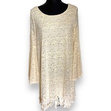 Jodifl Womens Dress Size M Cream Lace Overlay Boho Bell Sleeves Hippie NEW