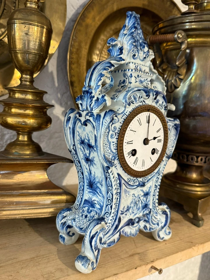 Spettacolare orologio d'appoggio metà ottocento in maiolica dipinta_Funzionante - Immagine 2 di 4