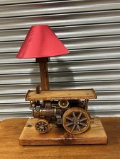 Unique Hand Carved Folk Art Traction Engine Table Lamp Scratch Built - Working