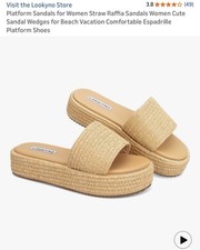Women  s Platform Slide Sandals Woven Straw Raffia Espadrille Brown Size 8.5/9
