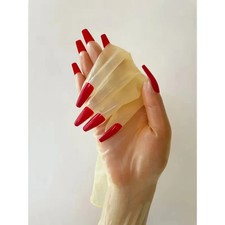 Latex Gloves Transparent with Long Nails Ultrathin Fetish Oil Shiny 0.3mm Large