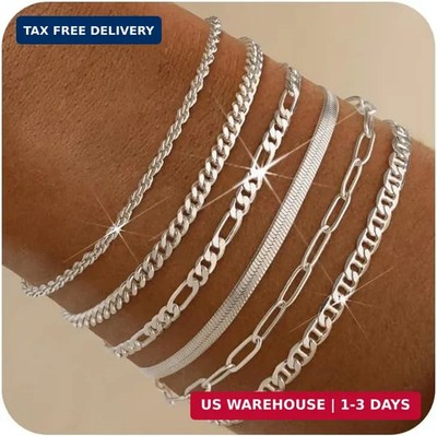 6 Pcs Gold Bracelets for Women Dainty Gold Bracelet Stack for Teen Trendy 18k Go
