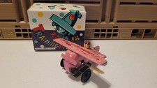 Vintage Tin Lithographed Wind-up Training Plane Airplane Pink w/ Box Works