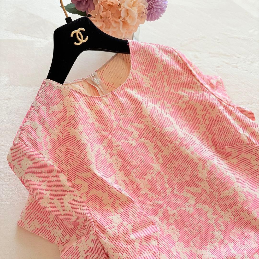 VALENTINO Floral Jacquard Dress Pink Size XL Elegant Designer Belted From Japan thumbnail 5